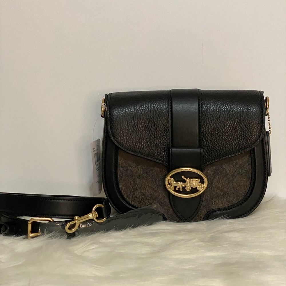 Coach Crossbody Saddle Bag NWT C Monogram Soft Black Leather Adjustable Strap - Picture 3 of 16